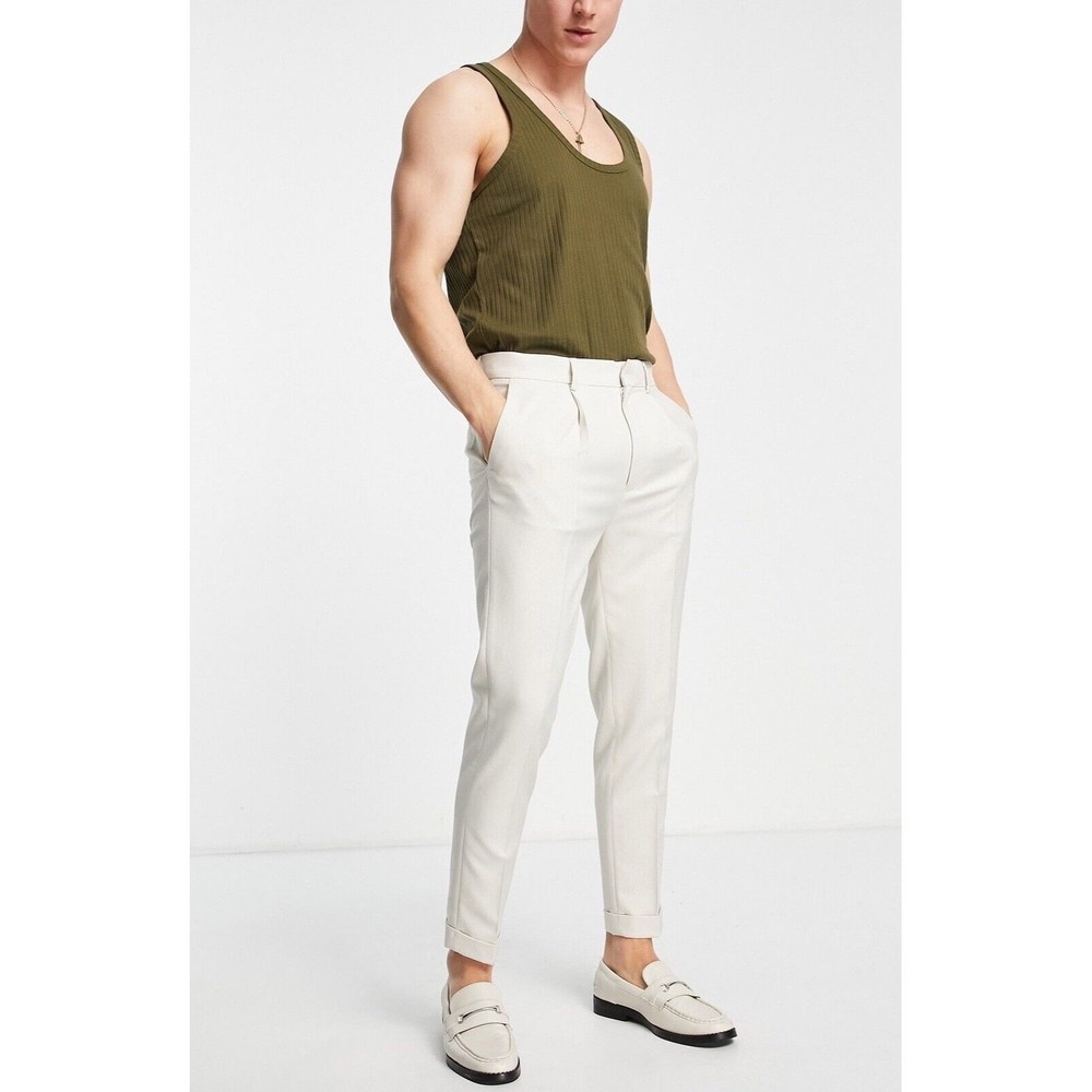 asos DESIGN Smart Tapered Pants with Micro Texture White Men's Size 32X34